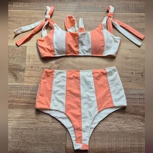 Paper London Retro Striped Orange and White Bikini Pin Up Set Med Perfect EUC